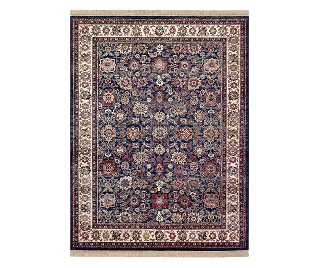 Covor Windsor 22991 ORNAMENT, CADRU, FRANJURI albastru inchis / fildeş 60x100 cm  60x100 cm