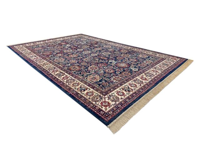 Covor Windsor 22991 ORNAMENT, CADRU, FRANJURI albastru inchis / fildeş 60x100 cm  60x100 cm