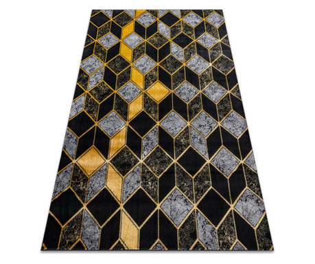 модерен GLOSS килим 400B 86 стилен, glamour, art deco, 3D геометричен черно / злато 200x290 cm  200x290 см