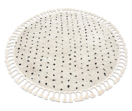 Kulatý koberec BERBER SYLA B752, krémový s tečky - střapce, Maroko, Shaggy kruh 160 cm