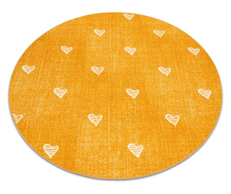 килим за деца HEARTS кръг дънки, vintage сърца - оранжев кръг 200 cm