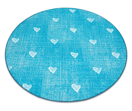 килим за деца HEARTS кръг дънки, vintage сърца - тюркоаз кръг 200 cm