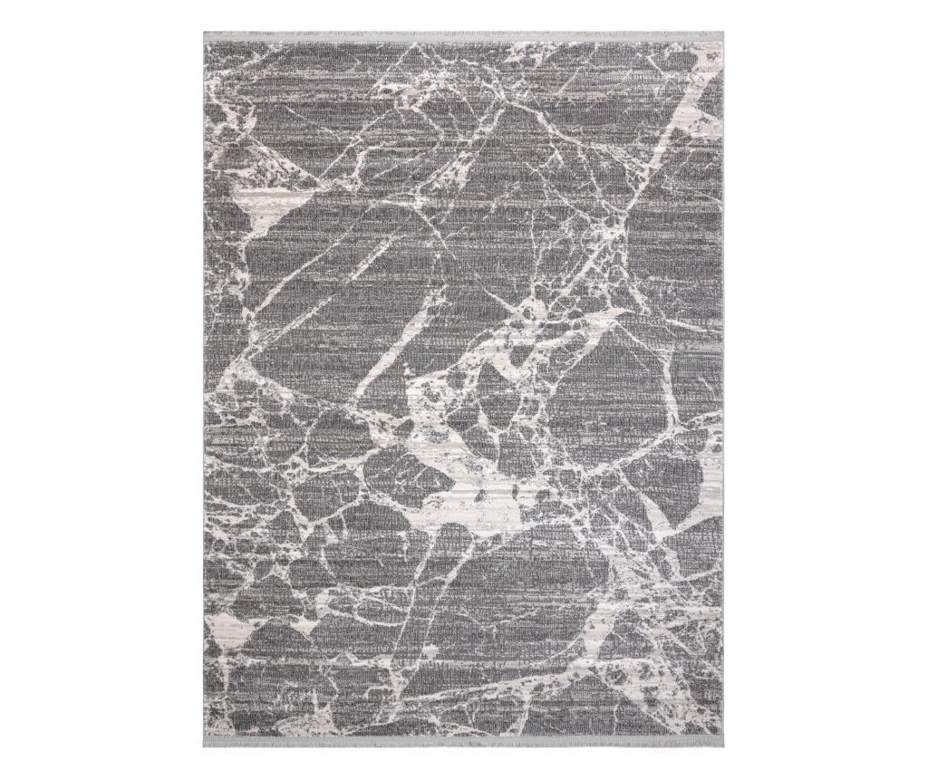 модерен килим REBEC ресни 51186B мрамор - две нива на руно сметана / сив 280x370 cm  280x370 см - 2