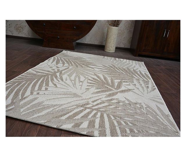 FLOORLUX Sisal String Rug 20504 Leaves, champagne / dark gray JUNGLE 200x290 cm