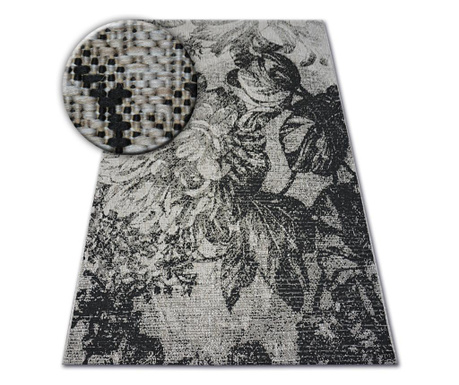 Fonott sizal floorlux szőnyeg 20491 virágok ezüst / fekete 80x150 cm