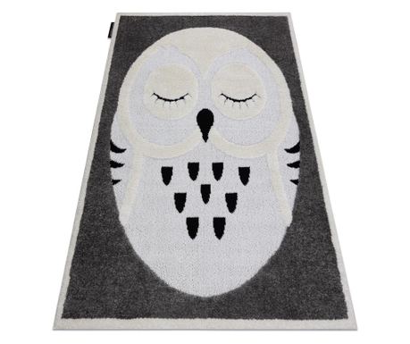 Модерен детски килим JOY Owl, Бухал за деца - структурни две нива руно сиво / кремаво 140x190 cm  140x190 см