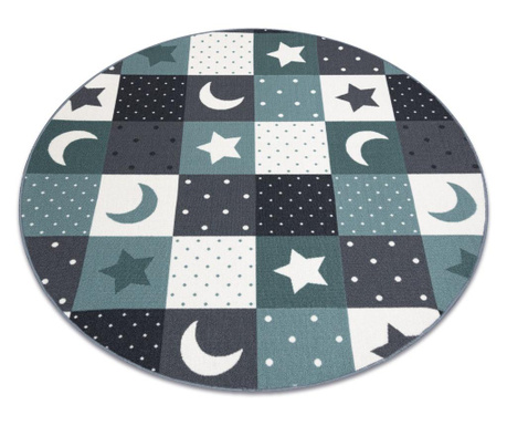 килим за деца STARS кръг звезди тюркоаз / сив кръг 200 cm