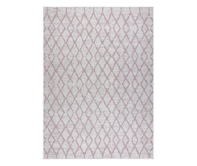 SION Braided Sisal Rug Checkered Pattern 22129 Flat Weave Ecru / Pink 80x150 cm