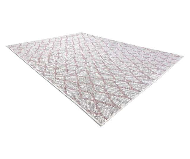 SION Braided Sisal Rug Checkered Pattern 22129 Flat Weave Ecru / Pink 80x150 cm