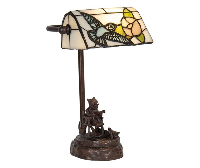 Barna polirezin talpú lámpa Tiffany üvegbúrával 17 cm x 15 cm x 28 h