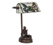 Barna polirezin talpú lámpa Tiffany üvegbúrával 17 cm x 15 cm x 28 h