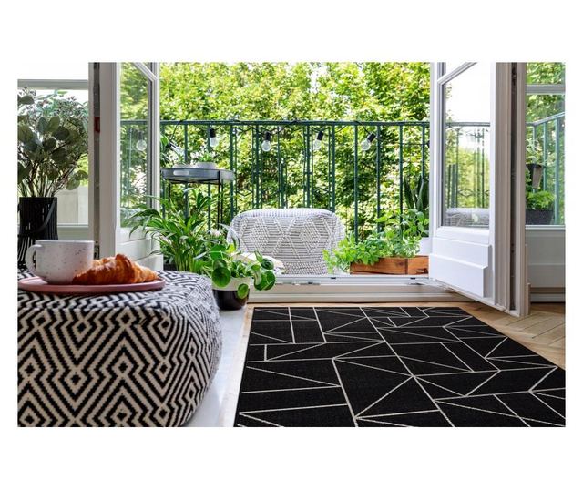 Килим SIZAL FLOORLUX 20605 черно / сребро триъгълници, геометричен 240x330 cm  240x330 см