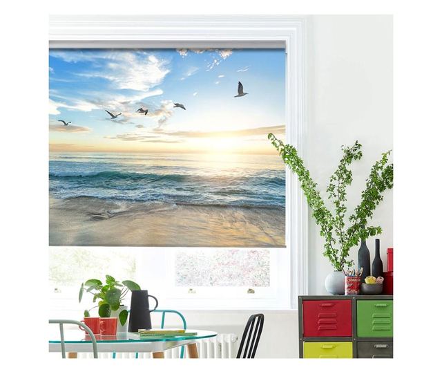 Roleta tip Jaluzea cu Rulou si sistem inclus, Peisaj cu pasari care zboara peste mare, Decoratiuni Casa, Latime 60 cm x Inaltime