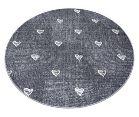 Kulatý koberec pro děti HEARTS  Jeans, vintage srdce - šedá kruh 133 cm  κύκλος 133 cm
