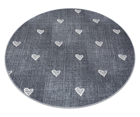Kulatý koberec pro děti HEARTS  Jeans, vintage srdce - šedá kruh 200 cm  κύκλος 200 cm