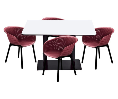 RAKI Set mobilier dining, masa dreptunghiulara cu blat MDF melaminat 120x80x75cm cu 4 scaune HAVANA 61x64xh74cm bordo