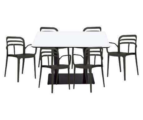 RAKI Set mobilier dining, masa dreptunghiulara cu blat MDF melaminat 120x80x75cm cu 6 scaune Aspendos 54,5x54,3xH81,9cm negre