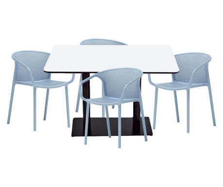 RAKI Set dining, masa dreptunghiulara 120x80x75cm cu 4 scaune cu spatar rotunjit CHICAGO 57x57xh77cm albastru