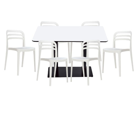 RAKI Set mobilier dining, masa dreptunghiulara cu blat MDF melaminat 120x80x75cm cu 6 scaune Aspen 43,9x45,3xh81,7cm albe