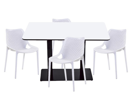 RAKI Set mobila dining bucatarie, masa dreptunghiulara cu blat MDF melaminat 120x80x75cm cu 4 scaune LONDON AIR 61x51xh82cm albe
