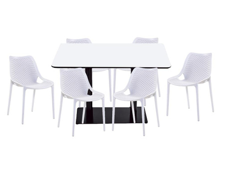RAKI Set mobila dining bucatarie, masa dreptunghiulara cu blat MDF melaminat 120x80x75cm cu 6 scaune LONDON AIR 61x51xh82cm albe
