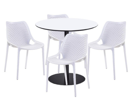 RAKI Set mobilier dining bucatarie, masa rotunda cu blat MDF melaminat 80x75cm cu 4 scaune LONDON AIR 61x51xh82cm albe