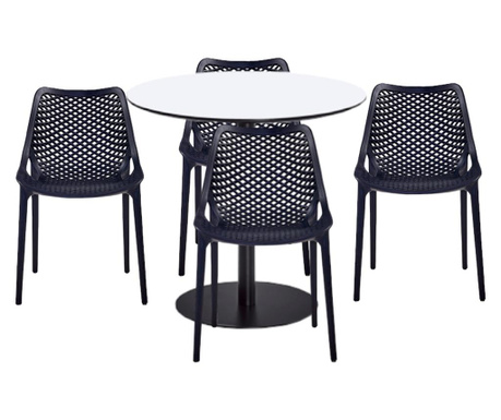 RAKI Set mobilier dining bucatarie, masa rotunda cu blat MDF melaminat 80x75cm cu 4 scaune LONDON AIR 61x51xh82cm negre
