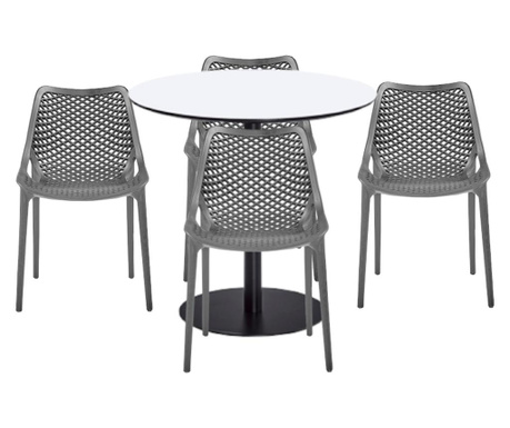 RAKI Set mobilier dining bucatarie, masa rotunda cu blat MDF melaminat 80x75cm cu 4 scaune LONDON AIR 61x51xh82cm gri