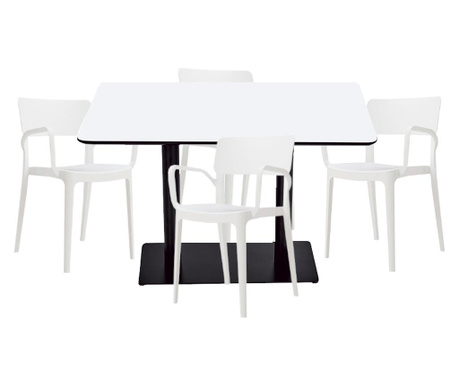 RAKI Set mobilier dining, masa dreptunghiulara cu blat MDF melaminat 120x80x75cm cu 4 scaune Panora 54,5x54,3xh81,9cm albe