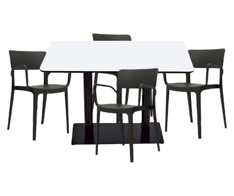RAKI Set mobilier dining, masa dreptunghiulara cu blat MDF melaminat 120x80x75cm cu 4 scaune Panora 54,5x54,3xh81,9cm negre masa