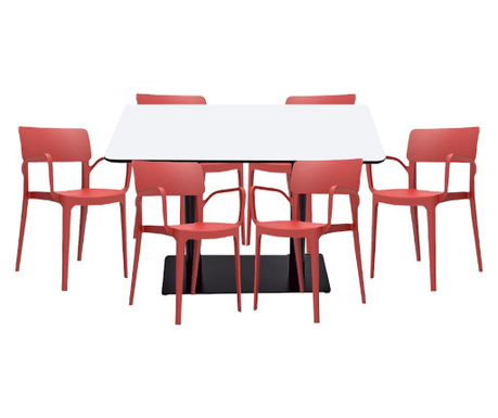RAKI Set mobilier dining, masa dreptunghiulara cu blat MDF melaminat 120x80x75cm cu 6 scaune Panora 54,5x54,3xh81,9cm rosii
