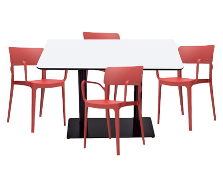 RAKI Set mobilier dining, masa dreptunghiulara cu blat MDF melaminat 120x80x75cm cu 4 scaune Panora 54,5x54,3xh81,9cm rosii