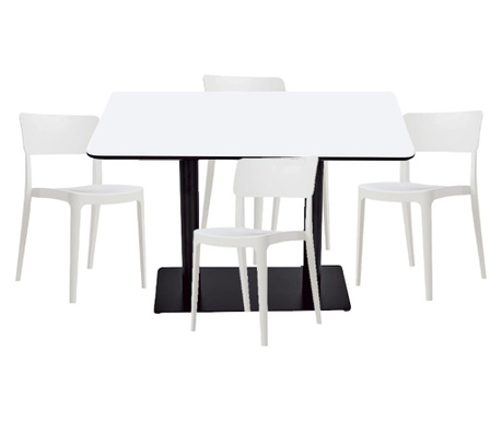 RAKI Set mobilier dining, masa dreptunghiulara cu blat MDF melaminat 120x80x75cm cu 4 scaune Pano 47,1x45,3xH81,9cm albe