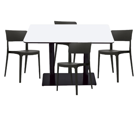 RAKI Set mobilier dining, masa dreptunghiulara cu blat MDF melaminat 120x80x75cm cu 4 scaune Pano 47,1x45,3xH81,9cm negre