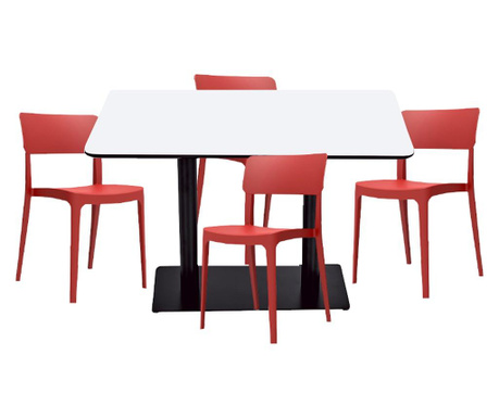 RAKI Set mobilier dining, masa dreptunghiulara cu blat MDF melaminat 120x80x75cm cu 4 scaune Pano 47,1x45,3xH81,9cm rosii