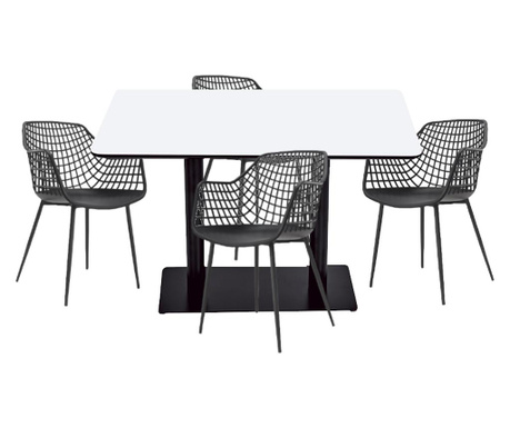 RAKI Set mobilier dining bucatarie, masa dreptunghiulara cu blat MDF melaminat 120x80x75cm cu 4 scaune TOYAMA 56x57xh84cm negre