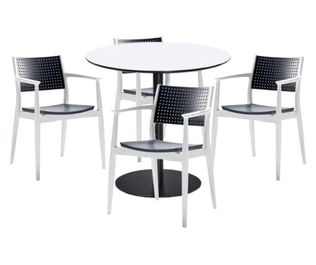 RAKI Set mobilier dining bucatarie, masa rotunda cu blat MDF melaminat 80x75cm cu 4 scaune SEGINUS 54x58xh82cm alb antracit