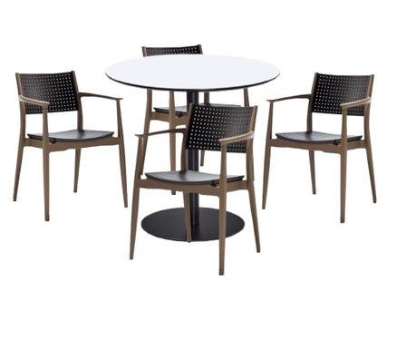 RAKI Set mobilier dining bucatarie, masa rotunda cu blat MDF melaminat 80x75cm cu 4 scaune SEGINUS 54x58xh82cm maro bej
