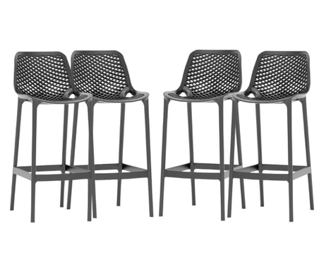 RAKI LONDON AIR Set 4 scaune inalte bar polipropilena cu aditiv de protectie anti UV 52x44x105cm gri