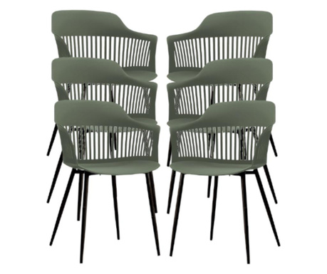 RAKI FLORIDA Set 6 scaune cu spatar scaune dining polipropilena 53x59x81cm verde negru