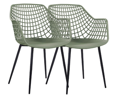 RAKI TOYAMA Set 2 scaune verde negru bucatarie, terasa, cafenea cu spatar polipropilena 56x57x84cm
