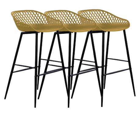 RAKI TOYAMA Set 3 scaune bar polipropilena galben negru 48x47x95cm