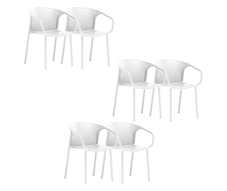 RAKI CHICAGO Set 6 scaune terasa cafenea cu spatar rotunjit cu aditiv de protectie anti UV 57x57x77cm alb