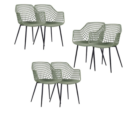 RAKI TOYAMA Set 6 scaune verde negru dining, cafenea cu spatar polipropilena 56x57x84cm