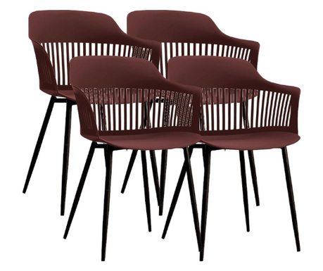 RAKI FLORIDA Set 4 scaune bucatarie, living cu spatar polipropilena 53x59x81cm grena negru