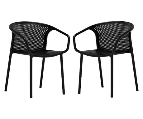 RAKI CHICAGO Set 2 scaune dining cu spatar rotunjit cu aditiv de protectie anti UV 57x57x77cm negru