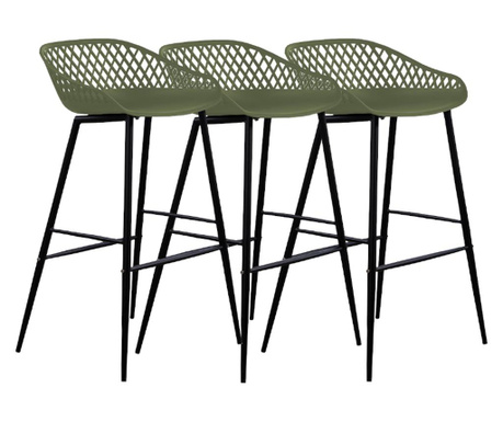 RAKI TOYAMA Set 3 scaune bar polipropilena 48x47x95cm verde negru