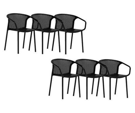 RAKI CHICAGO Set 6 scaune bucatarie cu spatar rotunjit cu aditiv de protectie anti UV 57x57x77cm negru