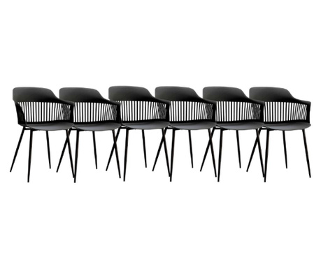 RAKI FLORIDA Set 6 scaune dining cu aditiv UV 53x59x81cm negru
