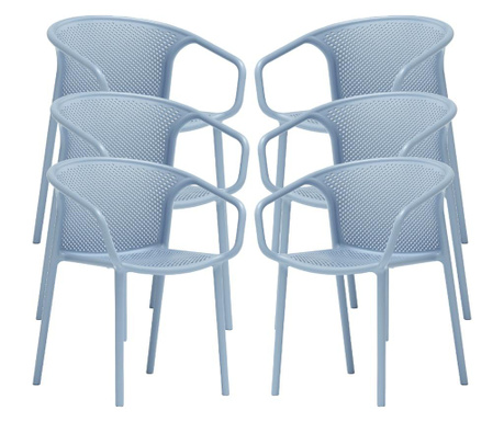 RAKI CHICAGO Set 6 scaune terasa cafenea cu spatar rotunjit cu aditiv de protectie anti UV 57x57x77cm albastru